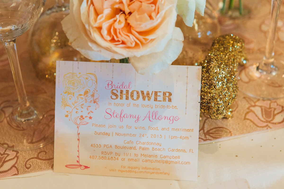 Pink and Gold Glitter Bridal Shower Invitation | The Majestic Vision Wedding Planning | Cafe Chardonnay in Palm Beach, FL | www.themajesticvision.com | Robert Madrid Photography