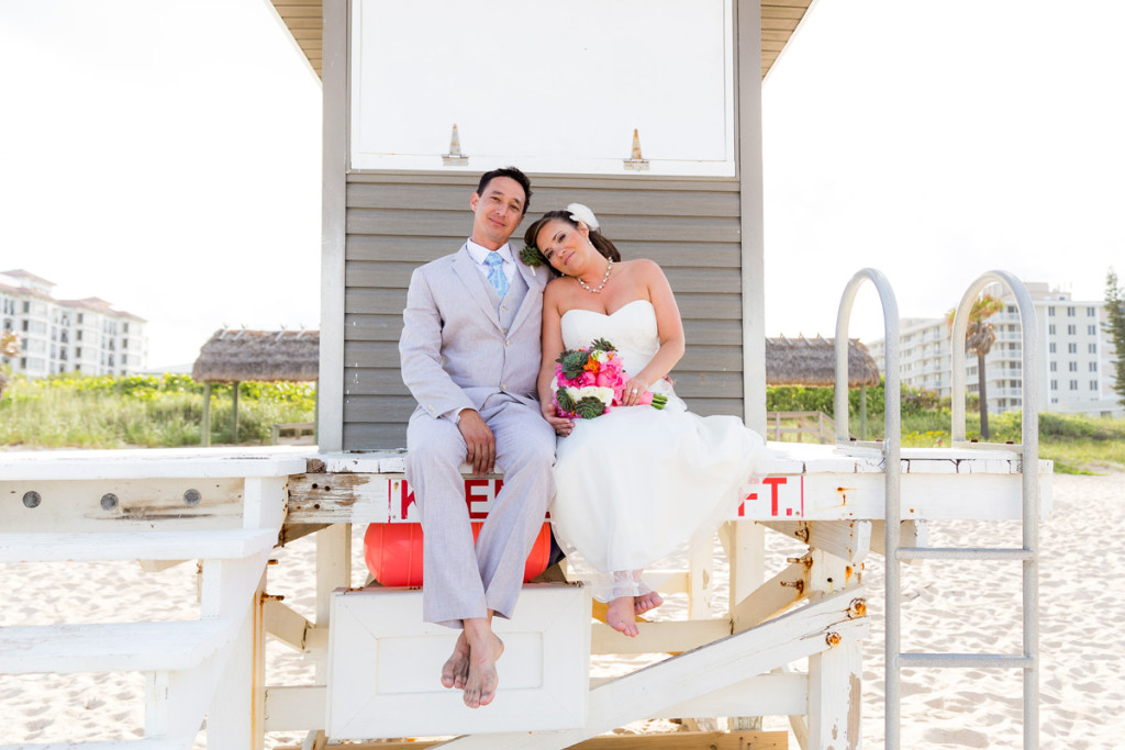 Laid-back Bridal Portrait on Lifeguard Stand | The Majestic Vision Wedding Planning | Palm Beach Shores Community Center in Palm Beach, FL | www.themajesticvision.com | Chris Kruger Photography