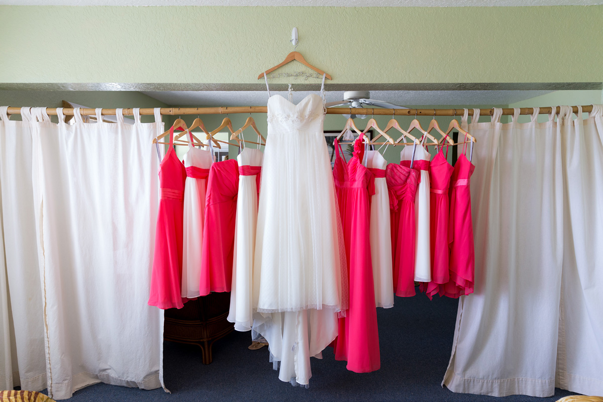 Flowy Wedding Gown with Coral Bridesmaid Dresses | The Majestic Vision Wedding Planning | Palm Beach Shores Community Center in Palm Beach, FL | www.themajesticvision.com | Chris Kruger Photography