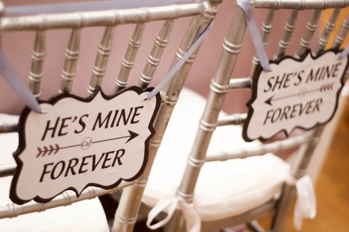 Elegant Silver and White Wedding Reception Chair Signs | The Majestic Vision Wedding Planning |Harriet Himmel Theater in Palm Beach, FL | www.themajesticvision.com
