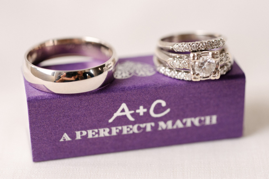 Stunning Wedding Rings on Personalized Purple Match Box | The Majestic Vision Wedding Planning | The Addison Boca in Palm Beach, FL | www.themajesticvision.com | Starfish Studios