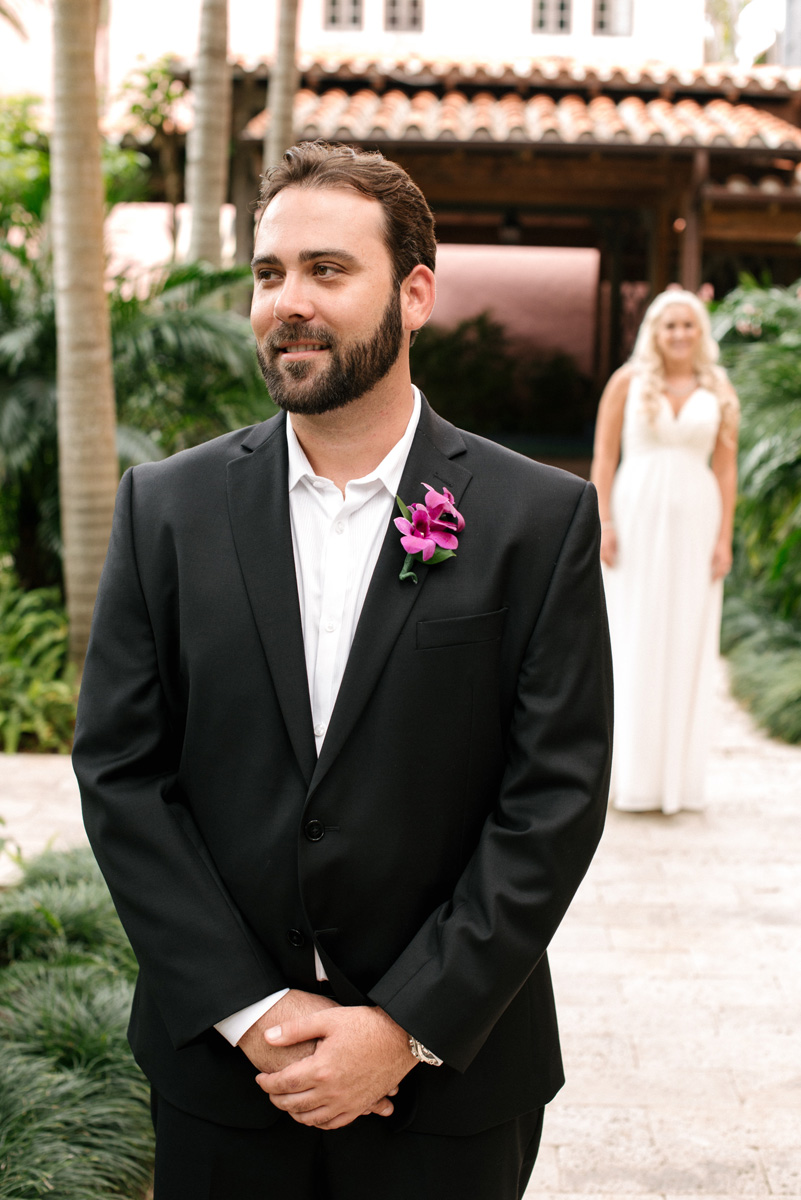Elegant First Look | The Majestic Vision Wedding Planning | The Addison Boca in Palm Beach, FL | www.themajesticvision.com | Starfish Studios
