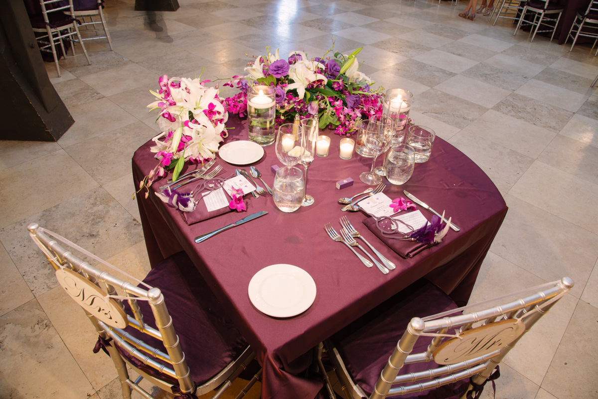 Elegant Silver and Purple Wedding Reception | The Majestic Vision Wedding Planning | The Addison Boca in Palm Beach, FL | www.themajesticvision.com | Starfish Studios