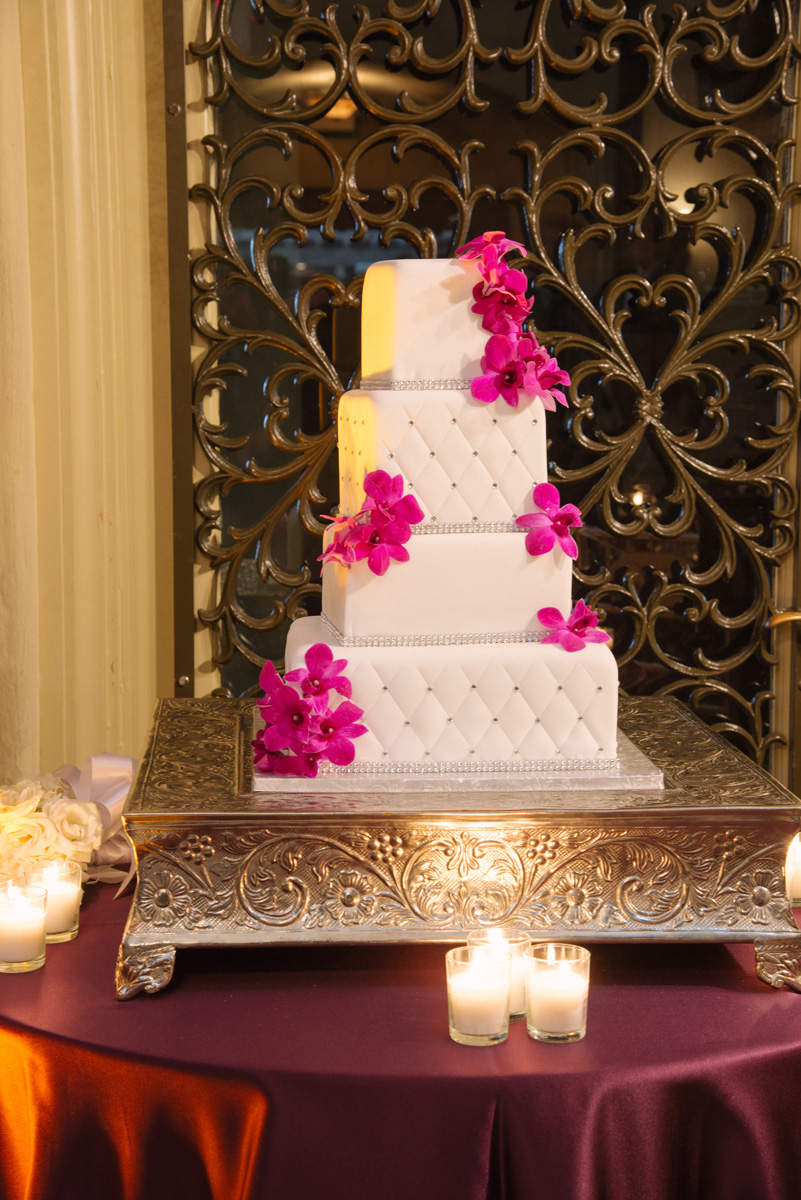 Elegant Silver and Purple Wedding Cake | The Majestic Vision Wedding Planning | The Addison Boca in Palm Beach, FL | www.themajesticvision.com | Starfish Studios
