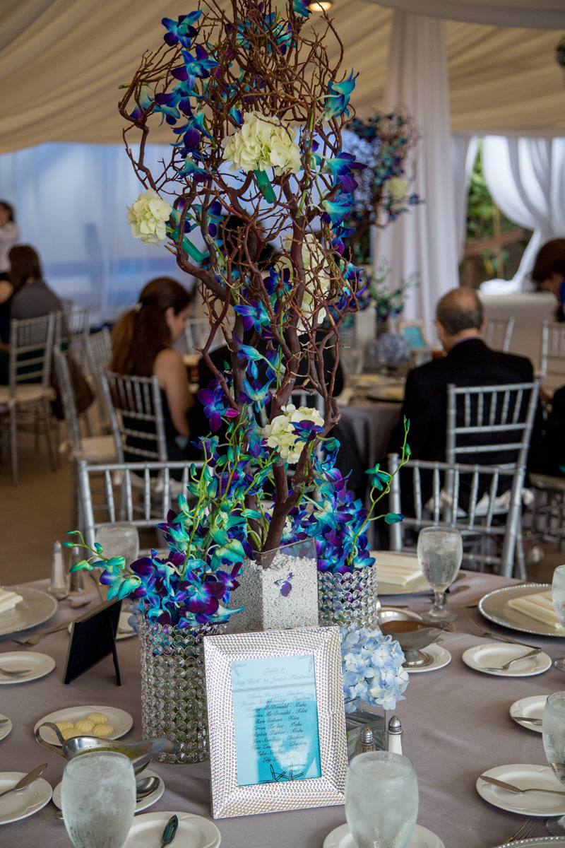 Elegant Blue and White Orchid Centerpiece | The Majestic Vision Wedding Planning | Hilton Singer Island in Palm Beach, FL | www.themajesticvision.com | Michael Sterling Photography