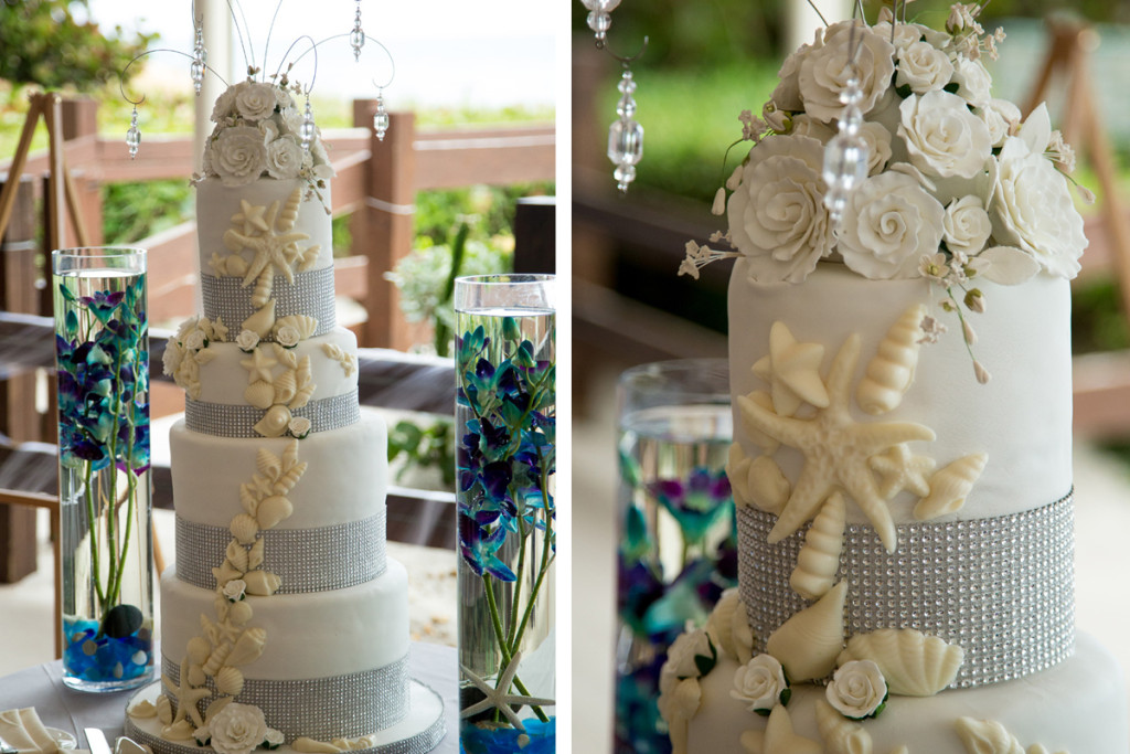 Elegant Wedding Cake with White Chocolate Seashells | The Majestic Vision Wedding Planning | Hilton Singer Island in Palm Beach, FL | www.themajesticvision.com | Michael Sterling Photography