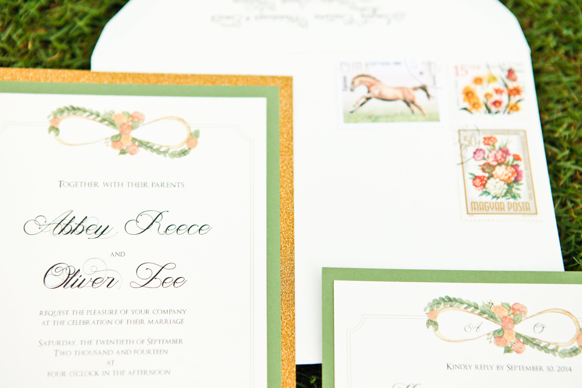 Elegant Gold Glitter Wedding Invitations | The Majestic Vision Wedding Planning | International Polo Club in Palm Beach, FL | www.themajesticvision.com | Krystal Zaskey Photography