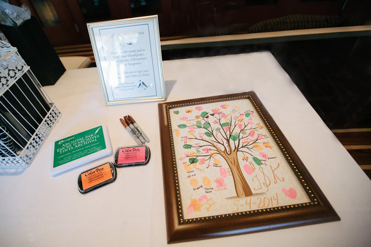 Elegant Pink, Orange and Green Thumbprint Tree Guestbook | The Majestic Vision Wedding Planning | Marriott Singer Island in Palm Beach, FL | www.themajesticvision.com | Robert Madrid Photography