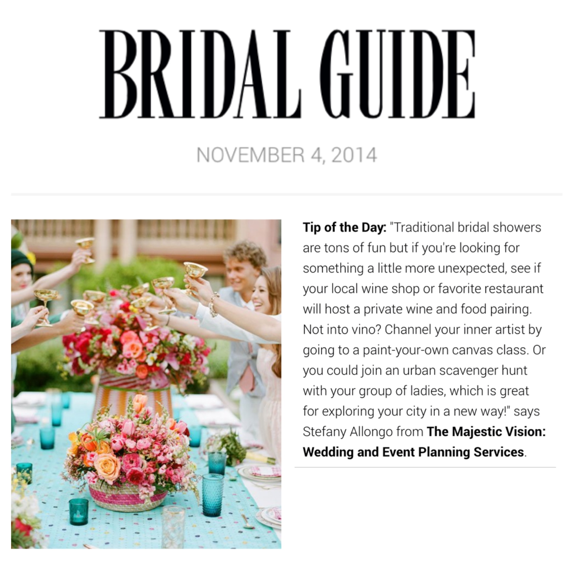 Bridal Tip of the Day on Bridal Guide | The Majestic Vision Wedding Planning | Palm Beach, FL and Milwaukee, WI | www.themajesticvision.com