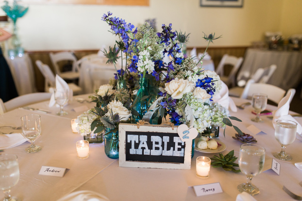 Elegant Centerpiece with Wildflowers, Blue Hydrangea and Cream Roses | The Majestic Vision Wedding Planning | Sailfish Marina in Palm Beach, FL | www.themajesticvision.com | Chris Kruger Photography