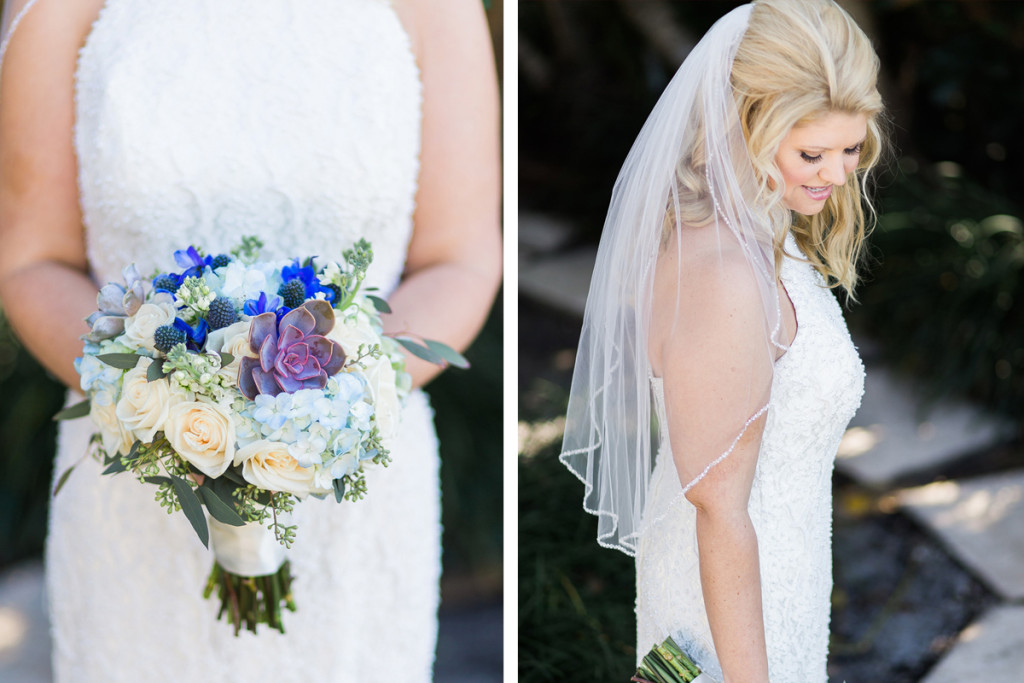 Elegant Bridal Bouquet with Succulents, Cream Roses and Blue Hydrangea | The Majestic Vision Wedding Planning | Sailfish Marina in Palm Beach, FL | www.themajesticvision.com | Chris Kruger Photography