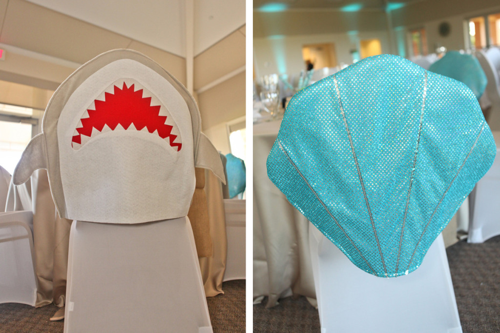 Whimsical Shark and Seashell Chair Cover for Kids Table | The Majestic Vision Wedding Planning | Palm Beach Shores in Palm Beach, FL | www.themajesticvision.com | Krystal Zaskey Photography