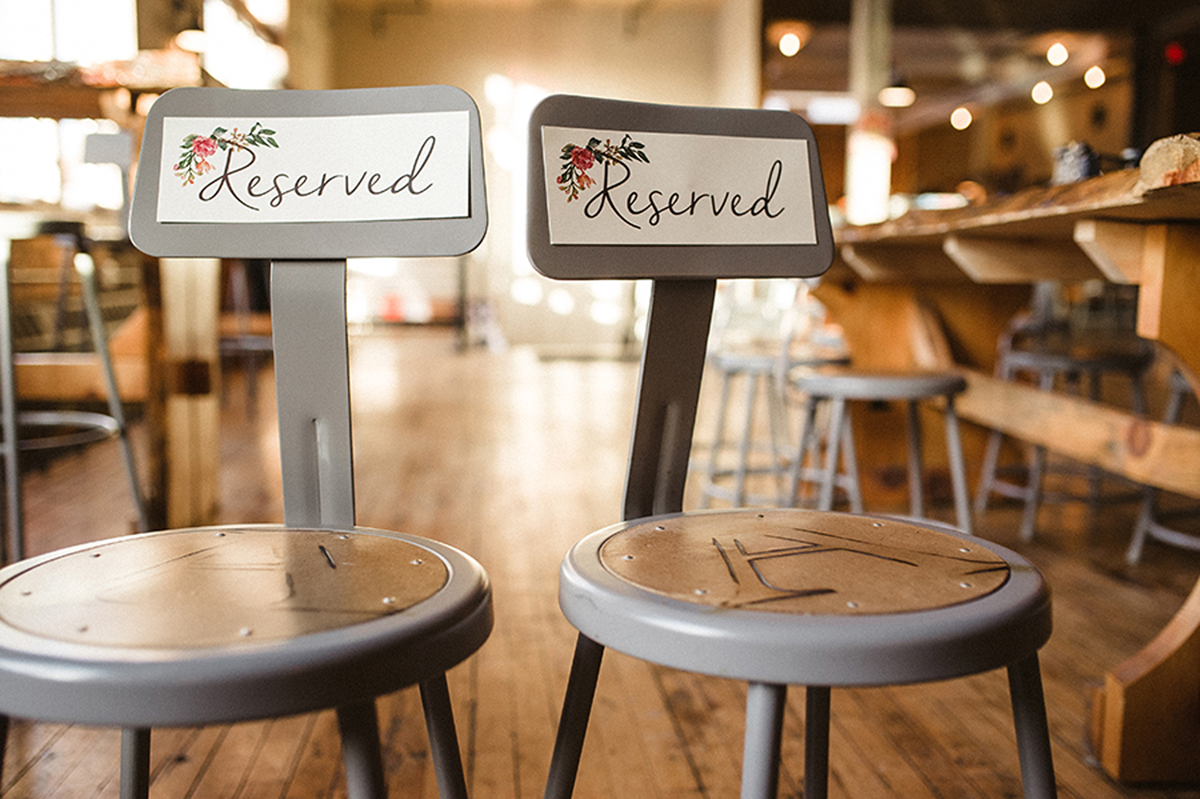 Elegant Vintage Marsala Reserved Chair Sign | The Majestic Vision Wedding Planning | Anodyne Coffee in Milwaukee, WI | www.themajesticvision.com | Elizabeth Haase Photography