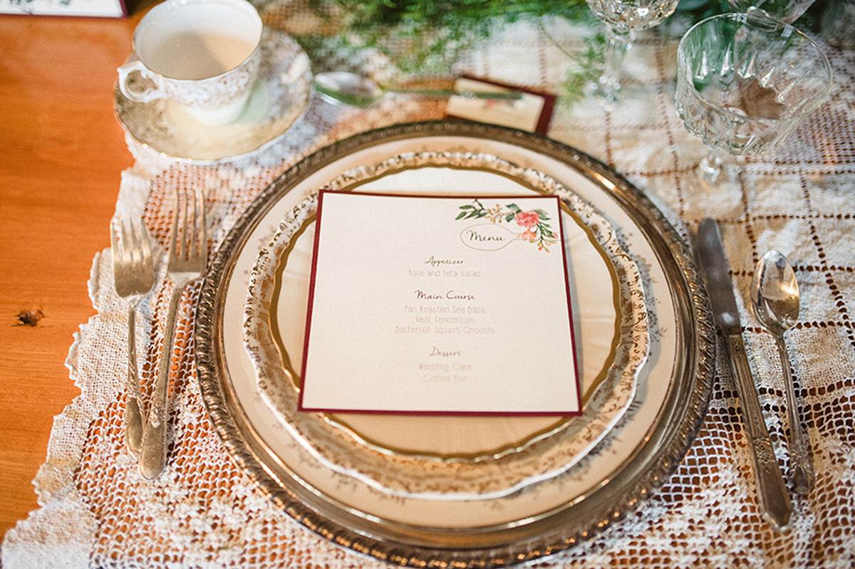 Elegant Vintage Marsala Menu Card | The Majestic Vision Wedding Planning | Anodyne Coffee in Milwaukee, WI | www.themajesticvision.com | Elizabeth Haase Photography