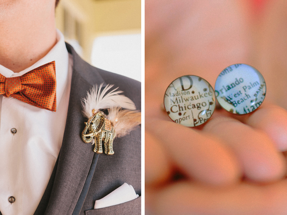 Unique Elephant Brooch Boutineer and Map Cufflinks | The Majestic Vision Wedding Planning | Palm Beach Zoo in Palm Beach, FL | www.themajesticvision.com | Robert Madrid Photography