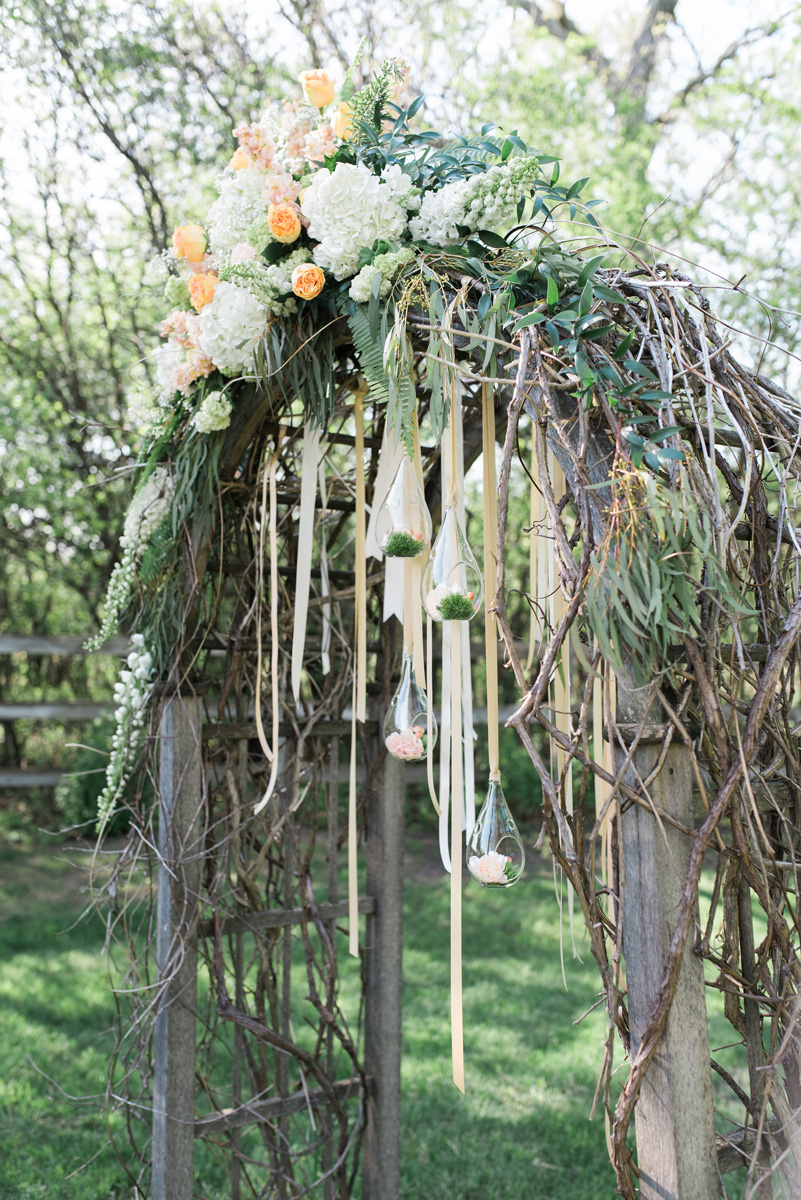 Elegant Ceremony Arch with Cream, Blush and Pink Flowers | The Majestic Vision Wedding Planning | Rustic Manor in Milwaukee, WI | www.themajesticvision.com | Elizabeth Haase Photography