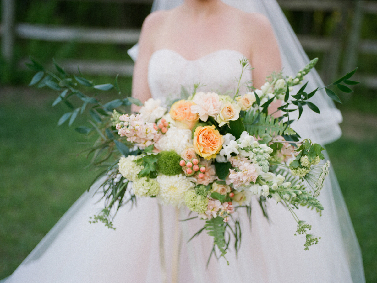 Elegant Bridal Bouquet with Cream, Blush and Pink Flowers | The Majestic Vision Wedding Planning | Rustic Manor in Milwaukee, WI | www.themajesticvision.com | Elizabeth Haase Photography