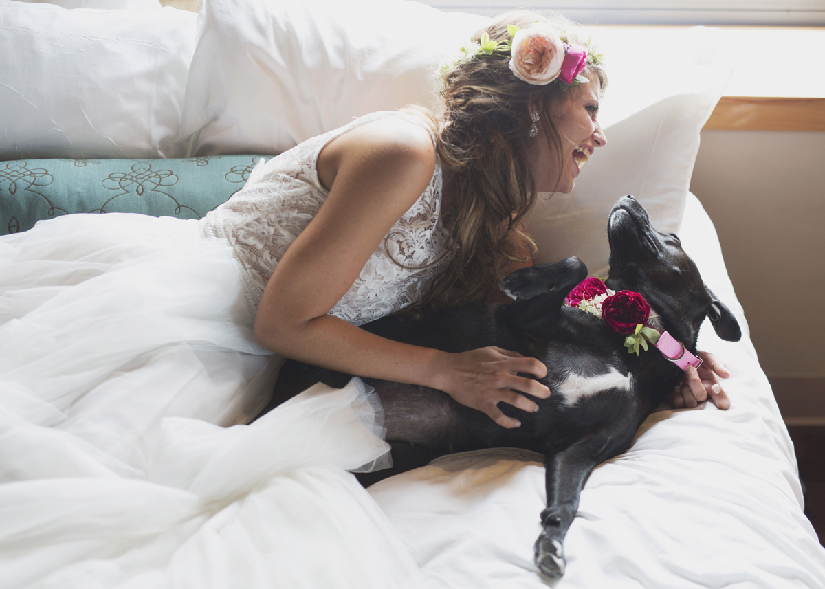 Romantic Bride with Dog Flower Girl | The Majestic Vision Wedding Planning | Iron Horse Hotel in Milwaukee, WI | www.themajesticvision.com | Shannon Wucherer Photography
