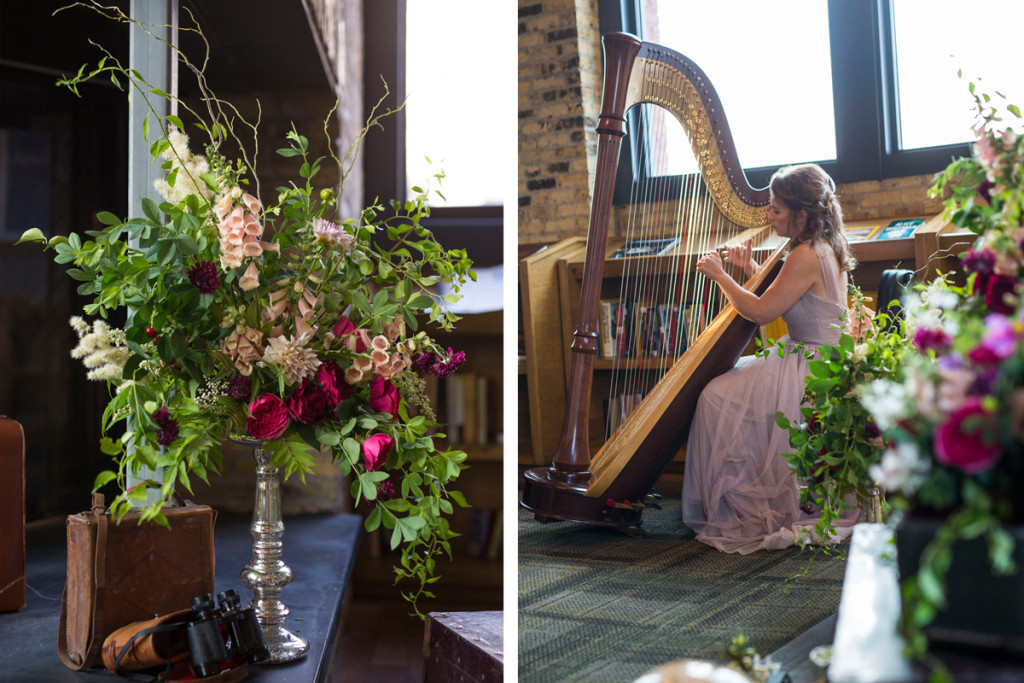 Romantic Wedding Ceremony with Bridesmaid Harpist | The Majestic Vision Wedding Planning | Iron Horse Hotel in Milwaukee, WI | www.themajesticvision.com | Shannon Wucherer Photography
