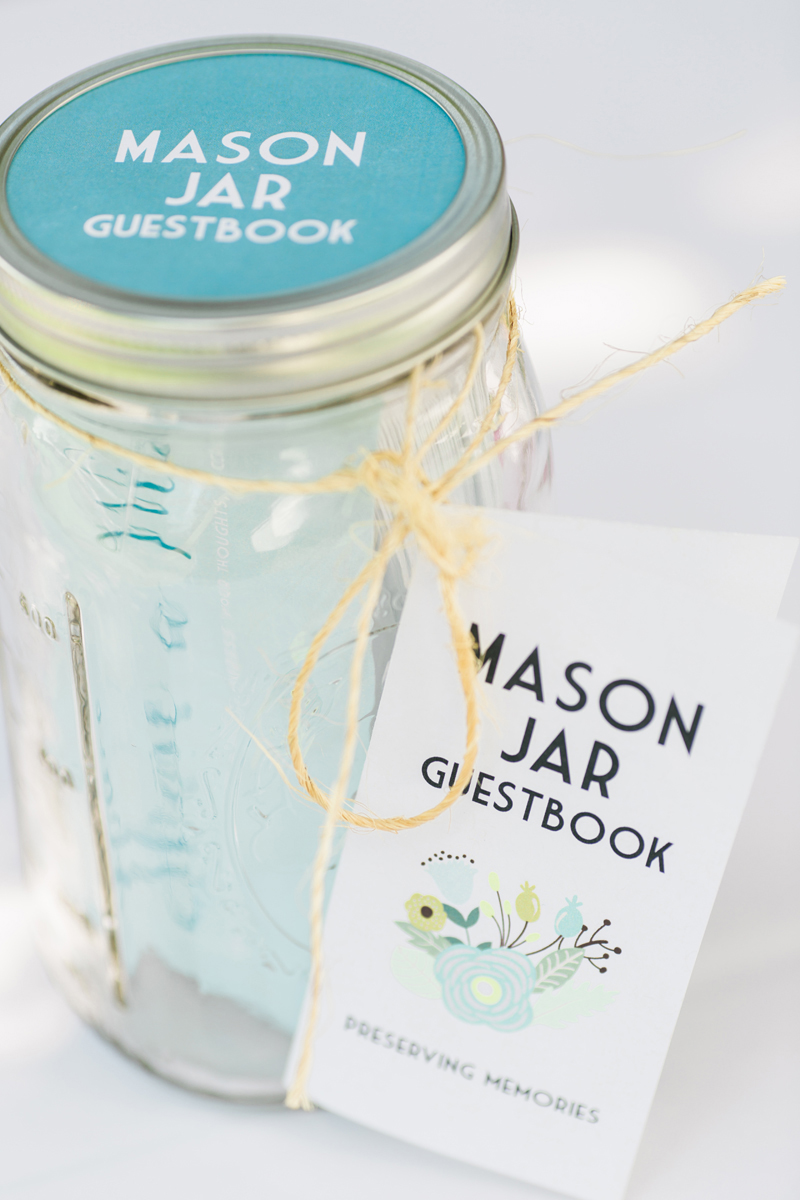 Mason Jar Guestbook at Romantic Mint and Serenity Blue Farm Wedding | The Majestic Vision Wedding Planning | Private Residence in Milwaukee, WI | www.themajesticvision.com | Elizabeth Haase Photography