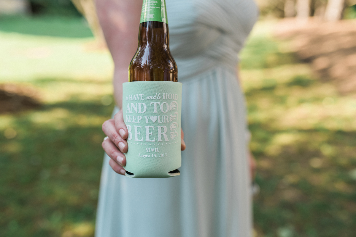 Guest Favor Koozies at Romantic Mint and Serenity Blue Farm Wedding | The Majestic Vision Wedding Planning | Private Residence in Milwaukee, WI | www.themajesticvision.com | Elizabeth Haase Photography